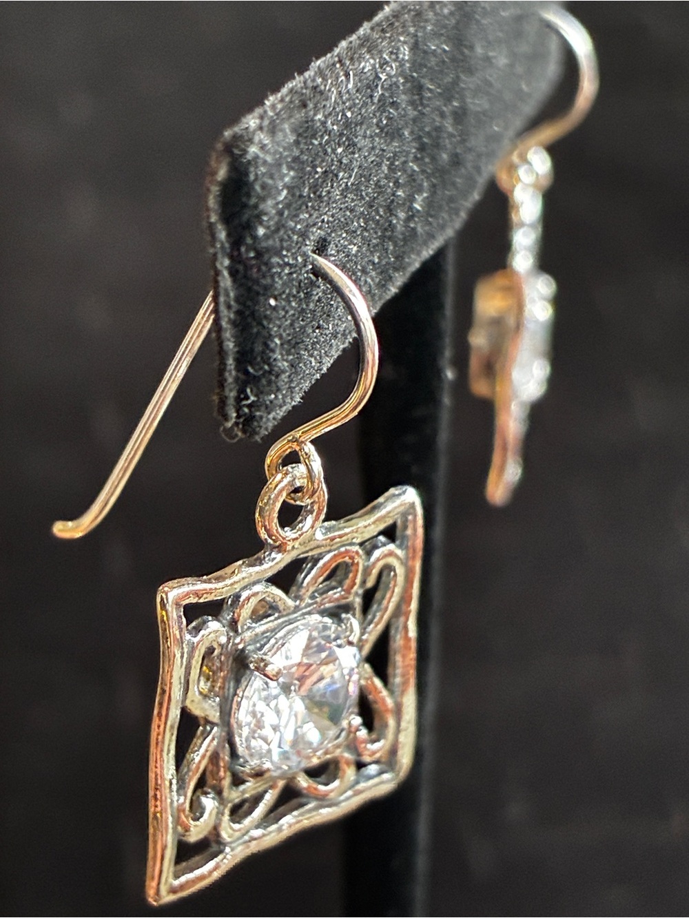Silpada Sterling Silver Filigree Drop Earrings with Clear Swarovski crystals - Picture 2 of 5